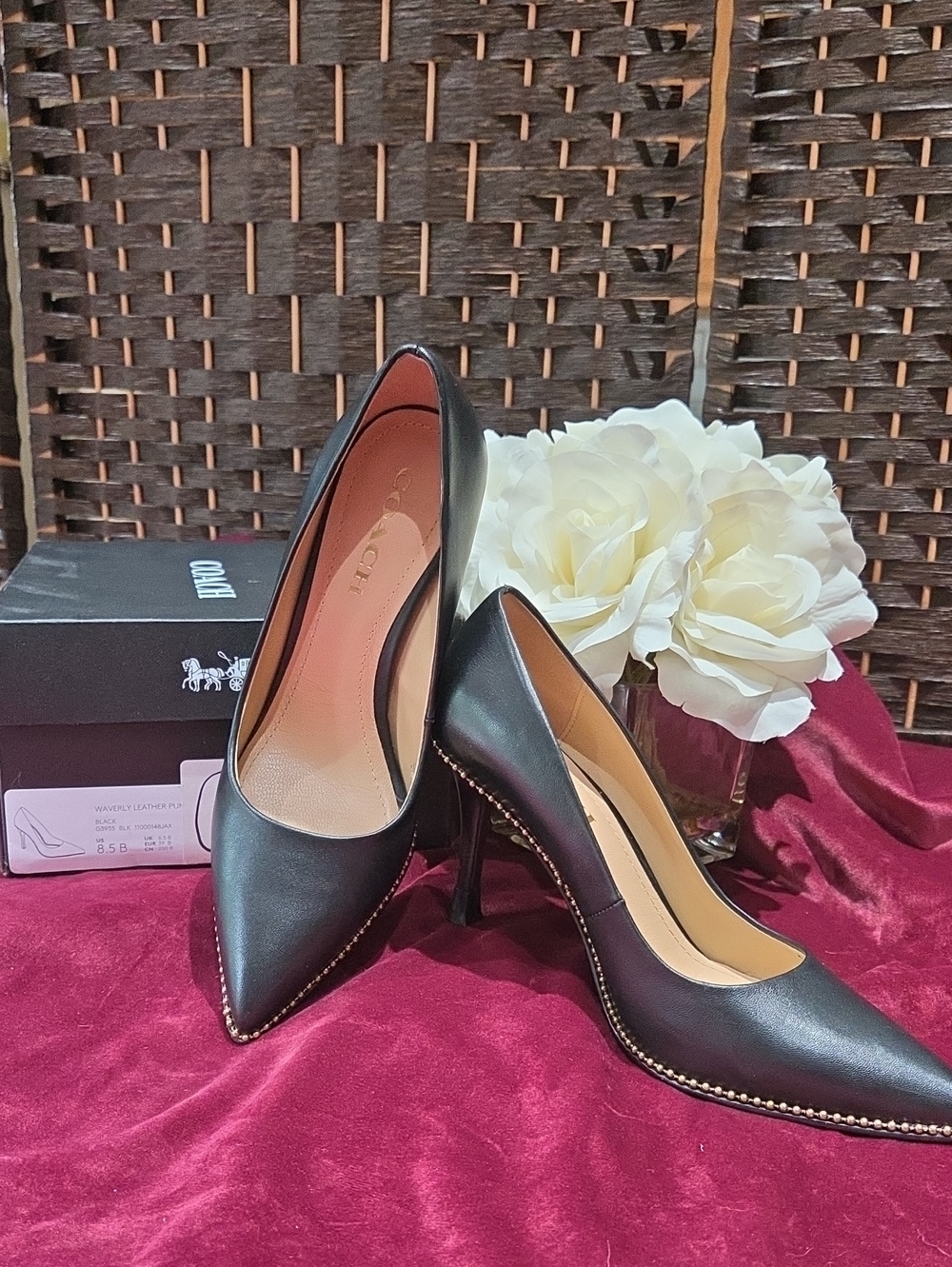 Coach Classic Black Pointed-Toe Women's Pumps with GOLD Stud Detail SIZE 8.5
